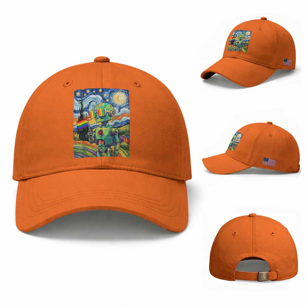 Funny Rainbow Starry Night Robot Pride Baseball Cap LGBTQ Geeky Gift TS12 Baseball Cap Universal Fit Orange Print Your Wear