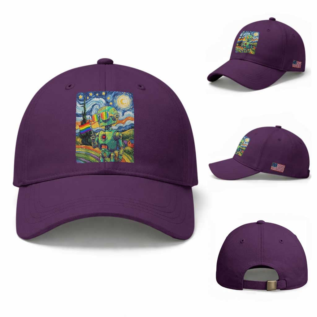 Funny Rainbow Starry Night Robot Pride Baseball Cap LGBTQ Geeky Gift TS12 Baseball Cap Universal Fit Purple Print Your Wear