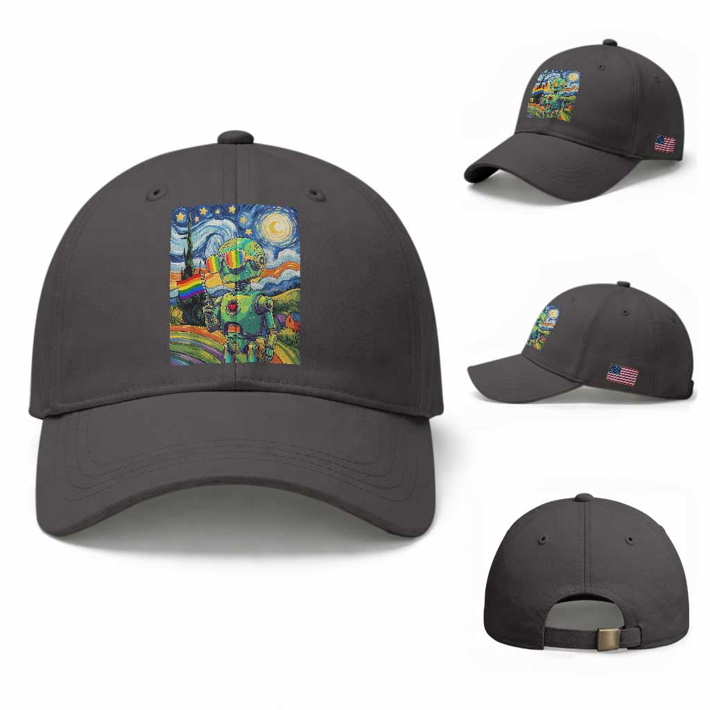 Funny Rainbow Starry Night Robot Pride Baseball Cap LGBTQ Geeky Gift TS12 Baseball Cap Universal Fit Dark Gray Print Your Wear