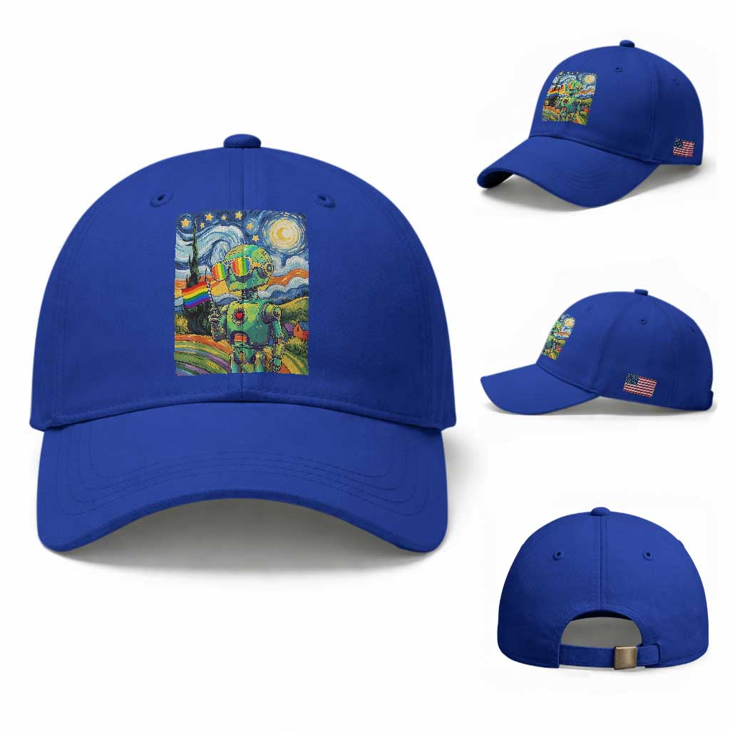 Funny Rainbow Starry Night Robot Pride Baseball Cap LGBTQ Geeky Gift TS12 Baseball Cap Universal Fit Royal Blue Print Your Wear