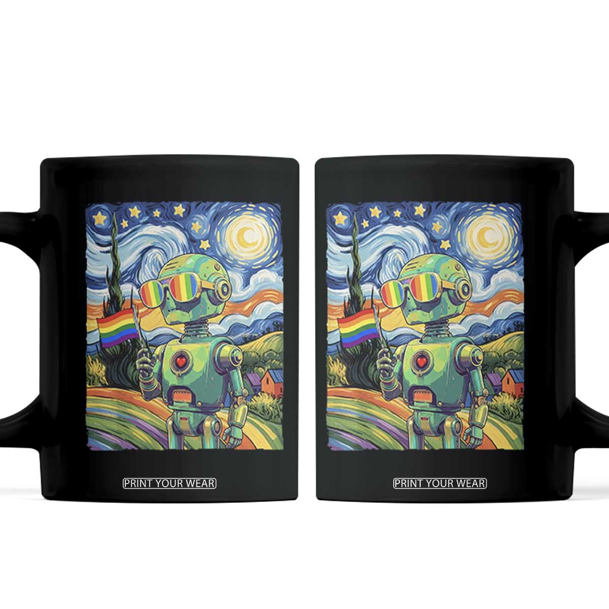 Funny Rainbow Starry Night Robot Pride Coffee Mug LGBTQ Geeky Gift TS12 Black Print Your Wear
