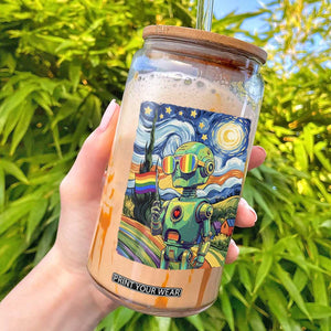 Funny Rainbow Starry Night Robot Pride Glass Can LGBTQ Geeky Gift TS12 Black Print Your Wear