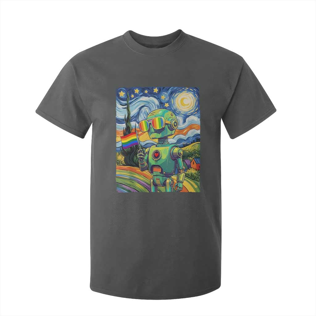 Funny Rainbow Starry Night Robot Pride T Shirt For Kid LGBTQ Geeky Gift TS12 Dark Heather Print Your Wear