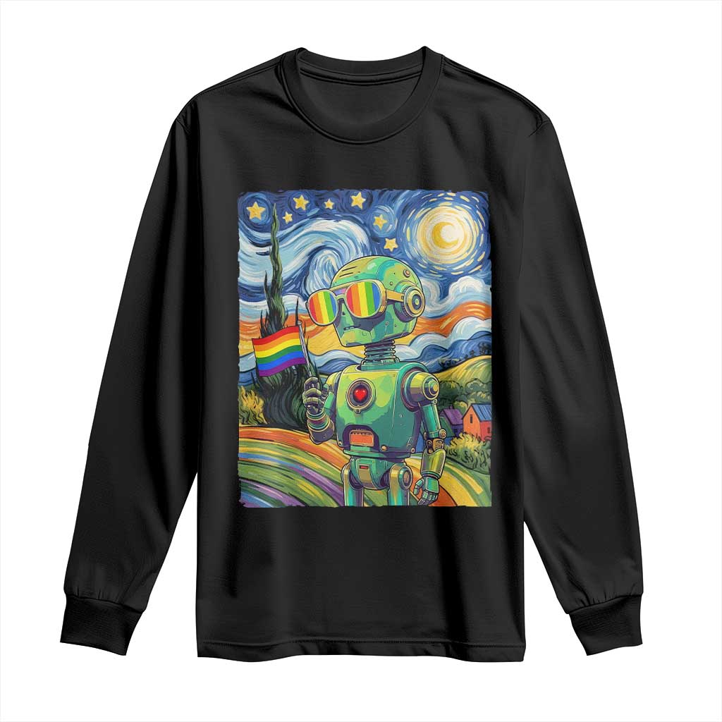 Funny Rainbow Starry Night Robot Pride Long Sleeve Shirt LGBTQ Geeky Gift TS12 Black Print Your Wear