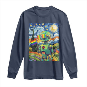 Funny Rainbow Starry Night Robot Pride Long Sleeve Shirt LGBTQ Geeky Gift TS12 Navy Print Your Wear