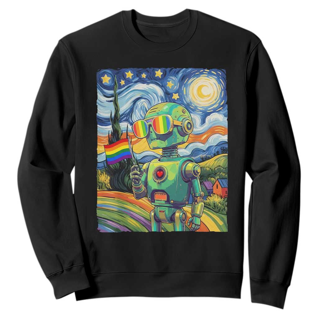 Funny Rainbow Starry Night Robot Pride Sweatshirt LGBTQ Geeky Gift TS12 Black Print Your Wear