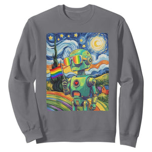 Funny Rainbow Starry Night Robot Pride Sweatshirt LGBTQ Geeky Gift TS12 Charcoal Print Your Wear