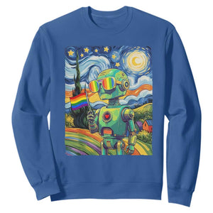 Funny Rainbow Starry Night Robot Pride Sweatshirt LGBTQ Geeky Gift TS12 Royal Blue Print Your Wear