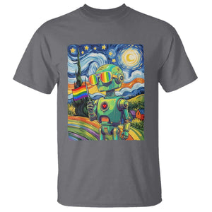 Funny Rainbow Starry Night Robot Pride T Shirt LGBTQ Geeky Gift TS12 Charcoal Print Your Wear