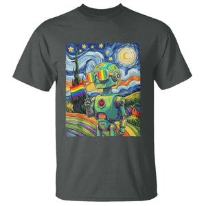 Funny Rainbow Starry Night Robot Pride T Shirt LGBTQ Geeky Gift TS12 Dark Heather Print Your Wear