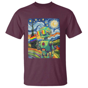 Funny Rainbow Starry Night Robot Pride T Shirt LGBTQ Geeky Gift TS12 Maroon Print Your Wear