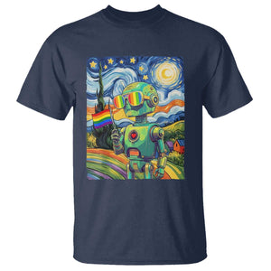 Funny Rainbow Starry Night Robot Pride T Shirt LGBTQ Geeky Gift TS12 Navy Print Your Wear