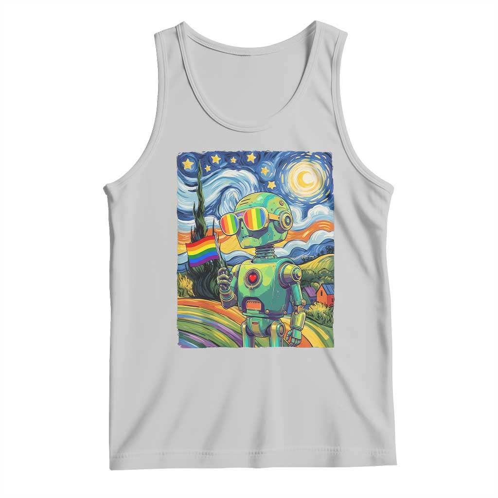 Funny Rainbow Starry Night Robot Pride Tank Top LGBTQ Geeky Gift TS12 Ash Print Your Wear