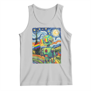 Funny Rainbow Starry Night Robot Pride Tank Top LGBTQ Geeky Gift TS12 Ash Print Your Wear