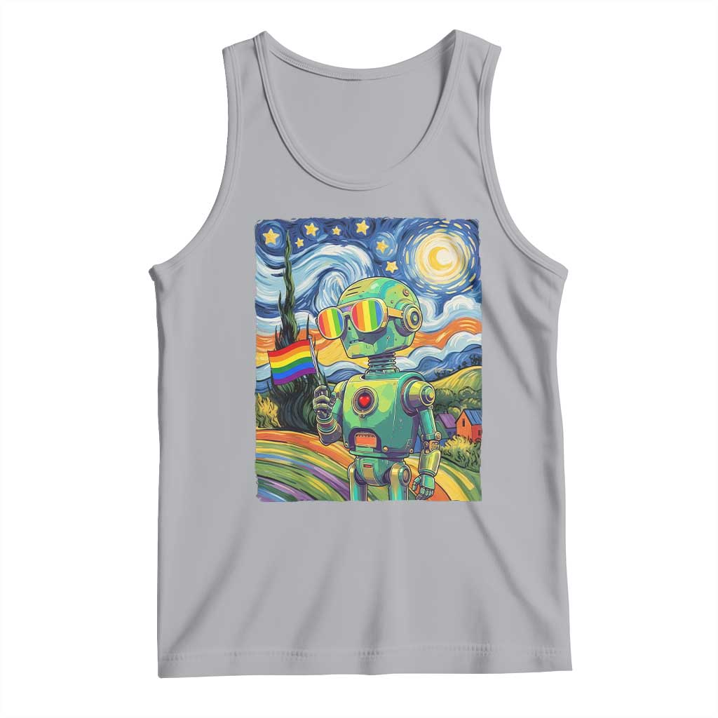 Funny Rainbow Starry Night Robot Pride Tank Top LGBTQ Geeky Gift TS12 Athletic Heather Print Your Wear