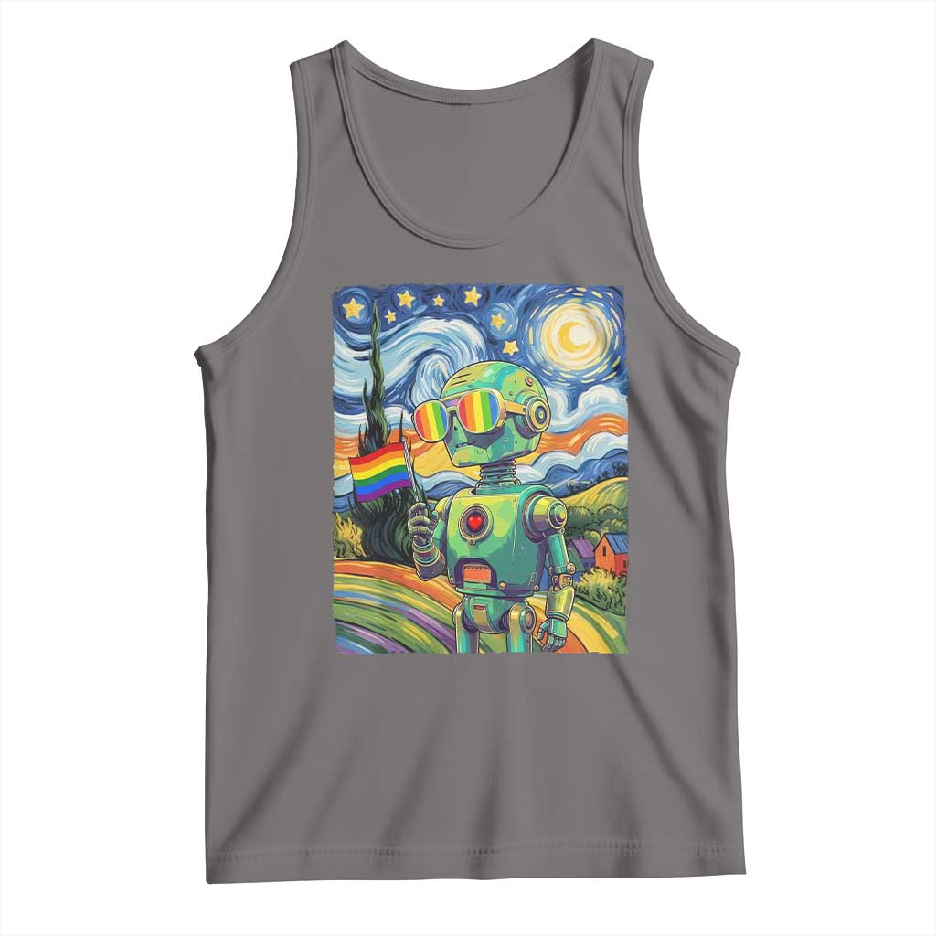 Funny Rainbow Starry Night Robot Pride Tank Top LGBTQ Geeky Gift TS12 Deep Heather Print Your Wear