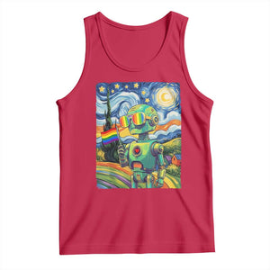 Funny Rainbow Starry Night Robot Pride Tank Top LGBTQ Geeky Gift TS12 Red Print Your Wear