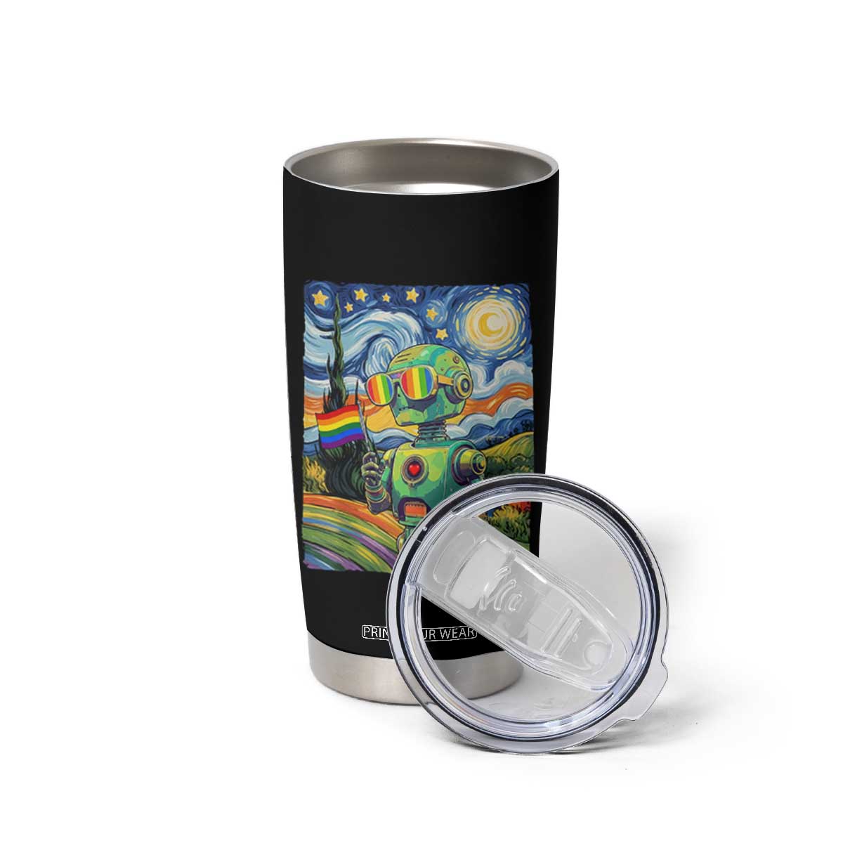 Funny Rainbow Starry Night Robot Pride Tumbler Cup LGBTQ Geeky Gift TS12 Print Your Wear