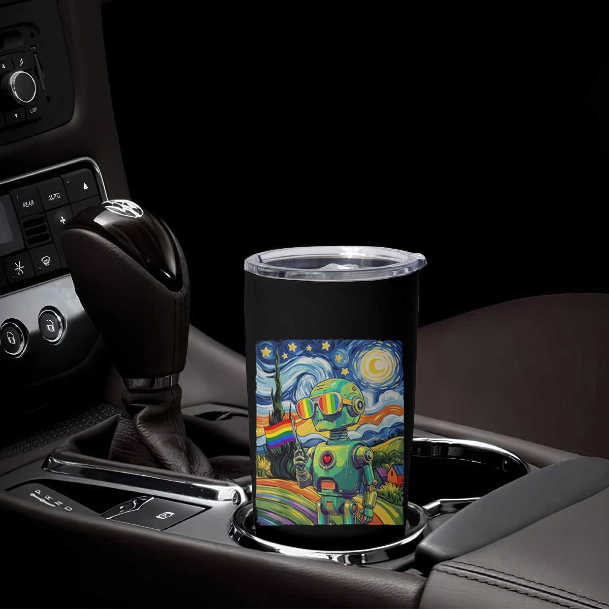 Funny Rainbow Starry Night Robot Pride Tumbler Cup LGBTQ Geeky Gift TS12 Print Your Wear