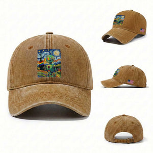 Funny Rainbow Starry Night Robot Pride Washed Cotton Baseball Cap LGBTQ Geeky Gift TS12 Washed Cap Universal Fit Yellow Ochre Print Your Wear