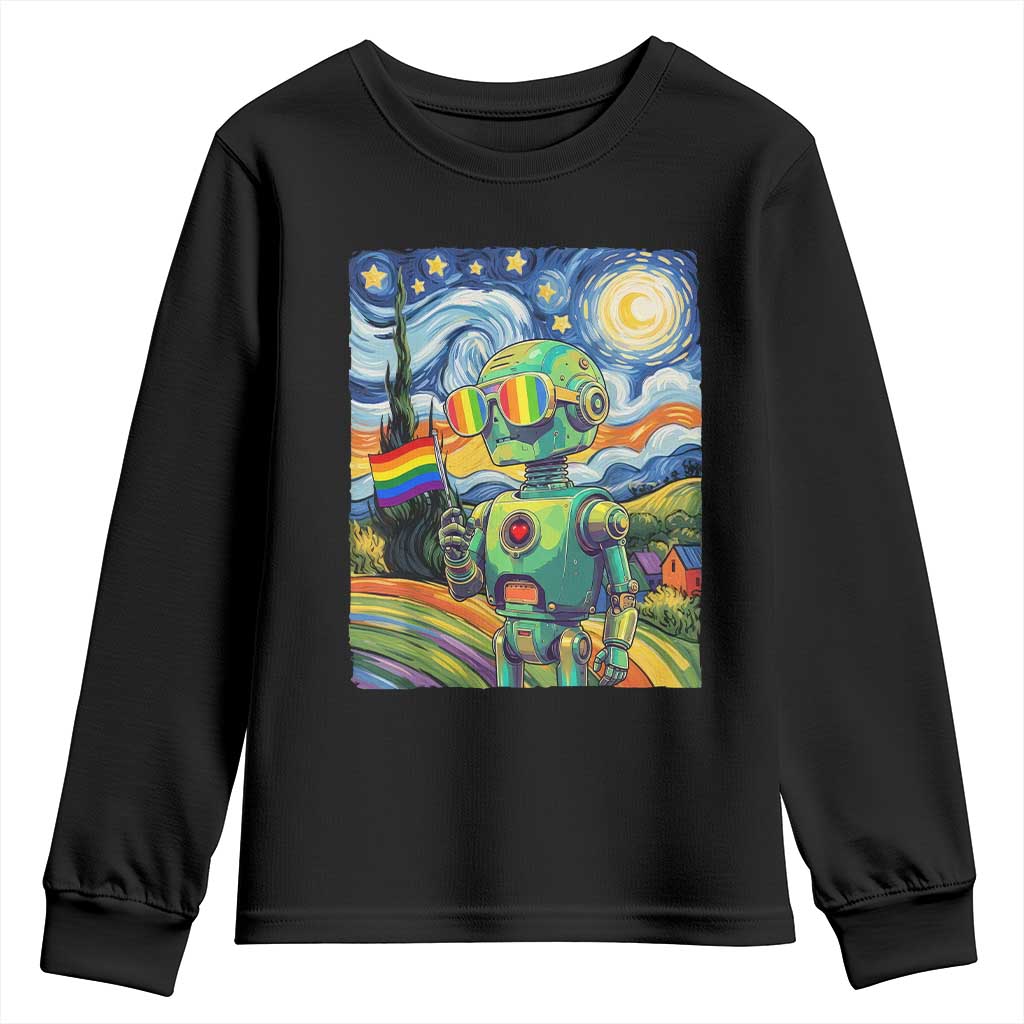 Funny Rainbow Starry Night Robot Pride Youth Sweatshirt LGBTQ Geeky Gift TS12 Black Print Your Wear