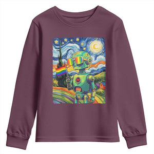 Funny Rainbow Starry Night Robot Pride Youth Sweatshirt LGBTQ Geeky Gift TS12 Maroon Print Your Wear