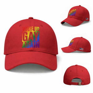 Funny LGBTQ Pride Month Baseball Cap Woke Up Gay Again TS12 Baseball Cap Universal Fit Red Print Your Wear