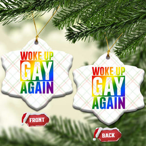 Funny LGBTQ Pride Month Ceramic Ornament Woke Up Gay Again TS12 Print Your Wear