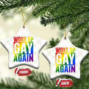 Funny LGBTQ Pride Month Ceramic Ornament Woke Up Gay Again TS12 Print Your Wear