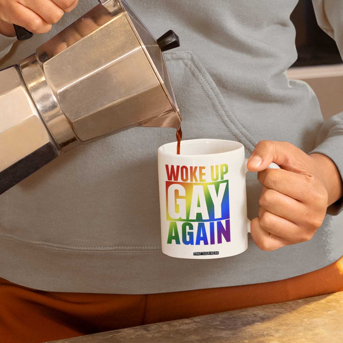 Funny LGBTQ Pride Month Coffee Mug Woke Up Gay Again TS12 Print Your Wear