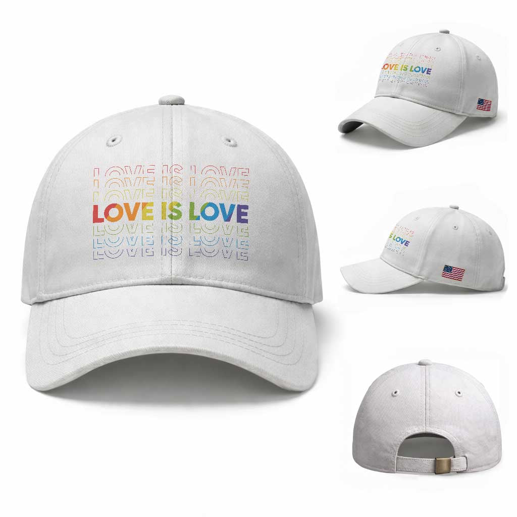 Love Is Love Rainbow Typography Baseball Cap LGBTQ Support Gift TS12 Baseball Cap Universal Fit White Print Your Wear