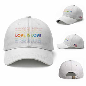 Love Is Love Rainbow Typography Baseball Cap LGBTQ Support Gift TS12 Baseball Cap Universal Fit White Print Your Wear