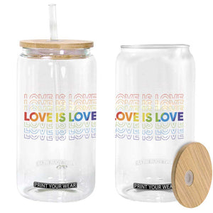 Love Is Love Rainbow Typography Glass Can LGBTQ Support Gift TS12 Print Your Wear