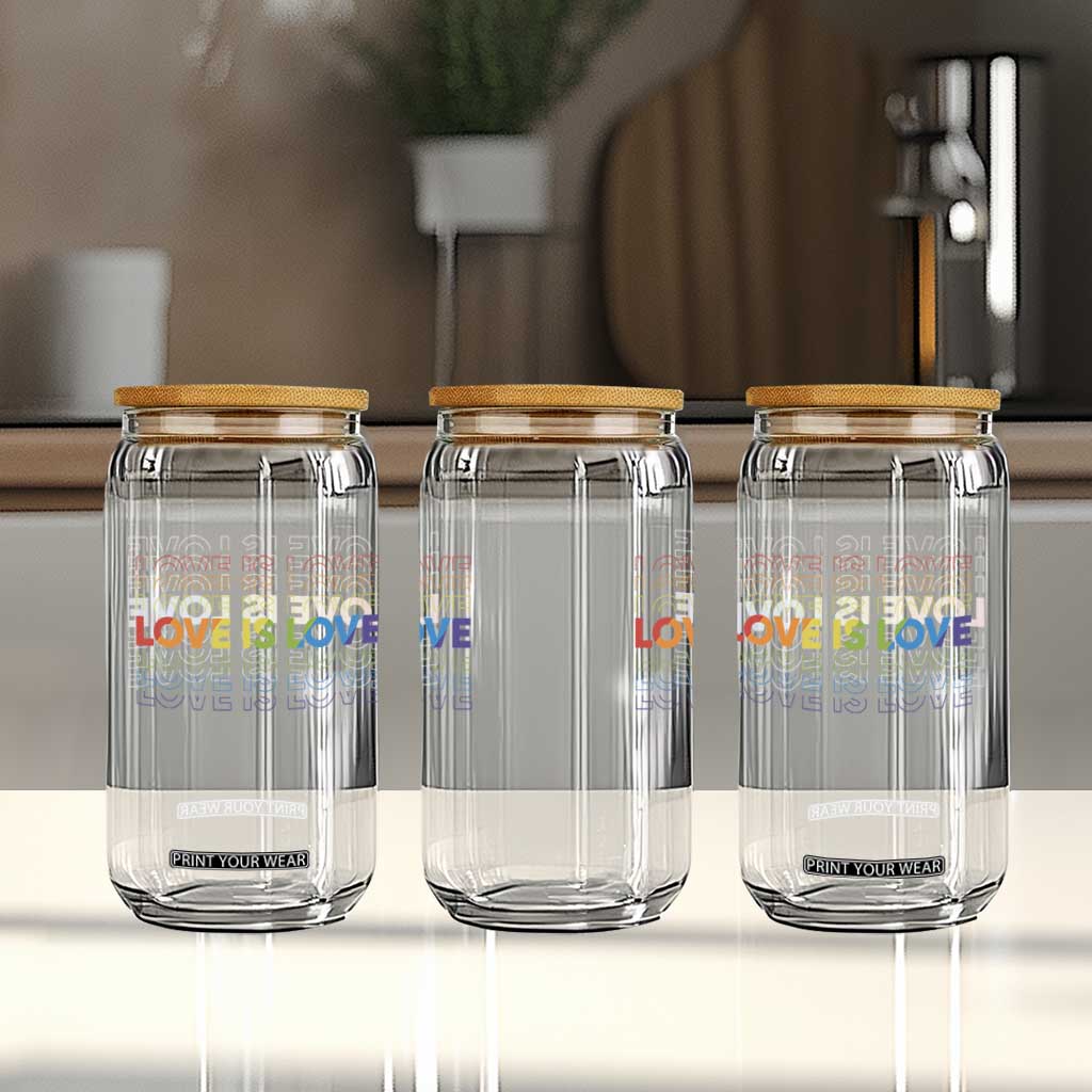 Love Is Love Rainbow Typography Glass Can LGBTQ Support Gift TS12 Print Your Wear