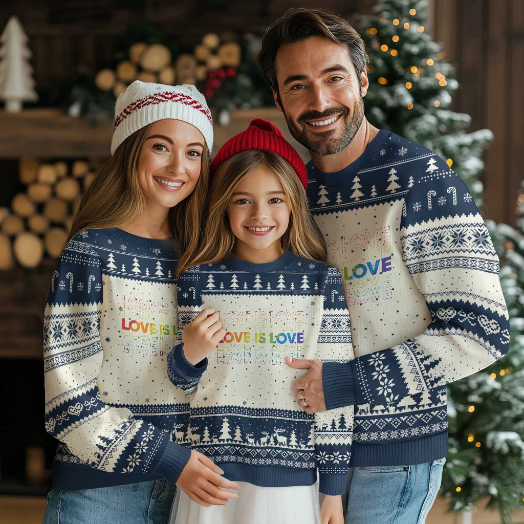 Love Is Love Rainbow Typography Ugly Christmas Sweater LGBTQ Support Gift TS12 Beige Navy Print Your Wear