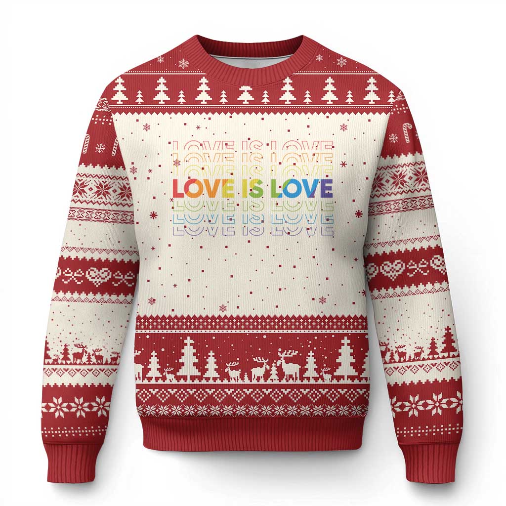 Love Is Love Rainbow Typography Ugly Christmas Sweater LGBTQ Support Gift TS12 Beige Red Print Your Wear