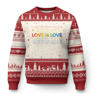 Love Is Love Rainbow Typography Ugly Christmas Sweater LGBTQ Support Gift TS12 Beige Red Print Your Wear