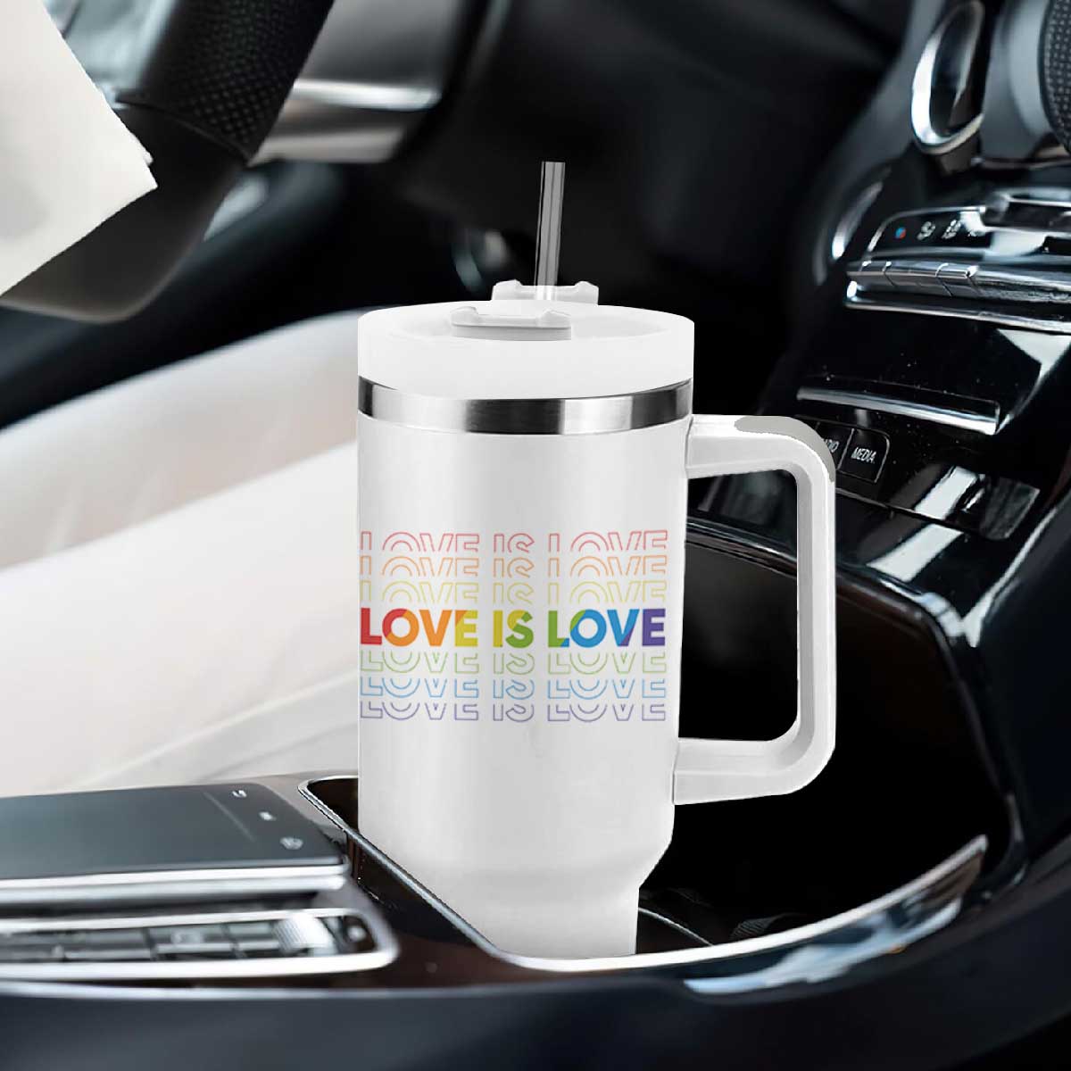 Love Is Love Rainbow Typography Tumbler With Handle LGBTQ Support Gift TS12 Print Your Wear