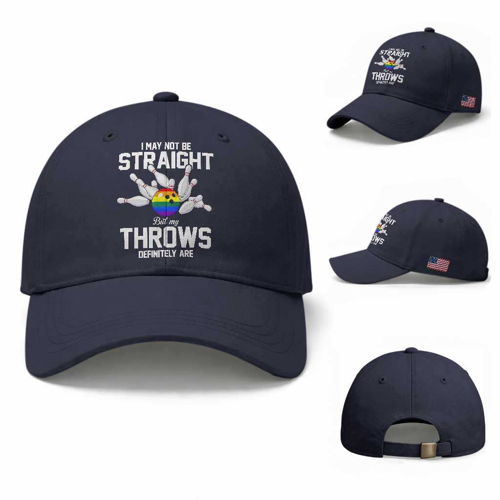 Funny LGBTQ Bowling Baseball Cap I May Not Be Straight But My Throws Are TS12 Baseball Cap Universal Fit Navy Print Your Wear