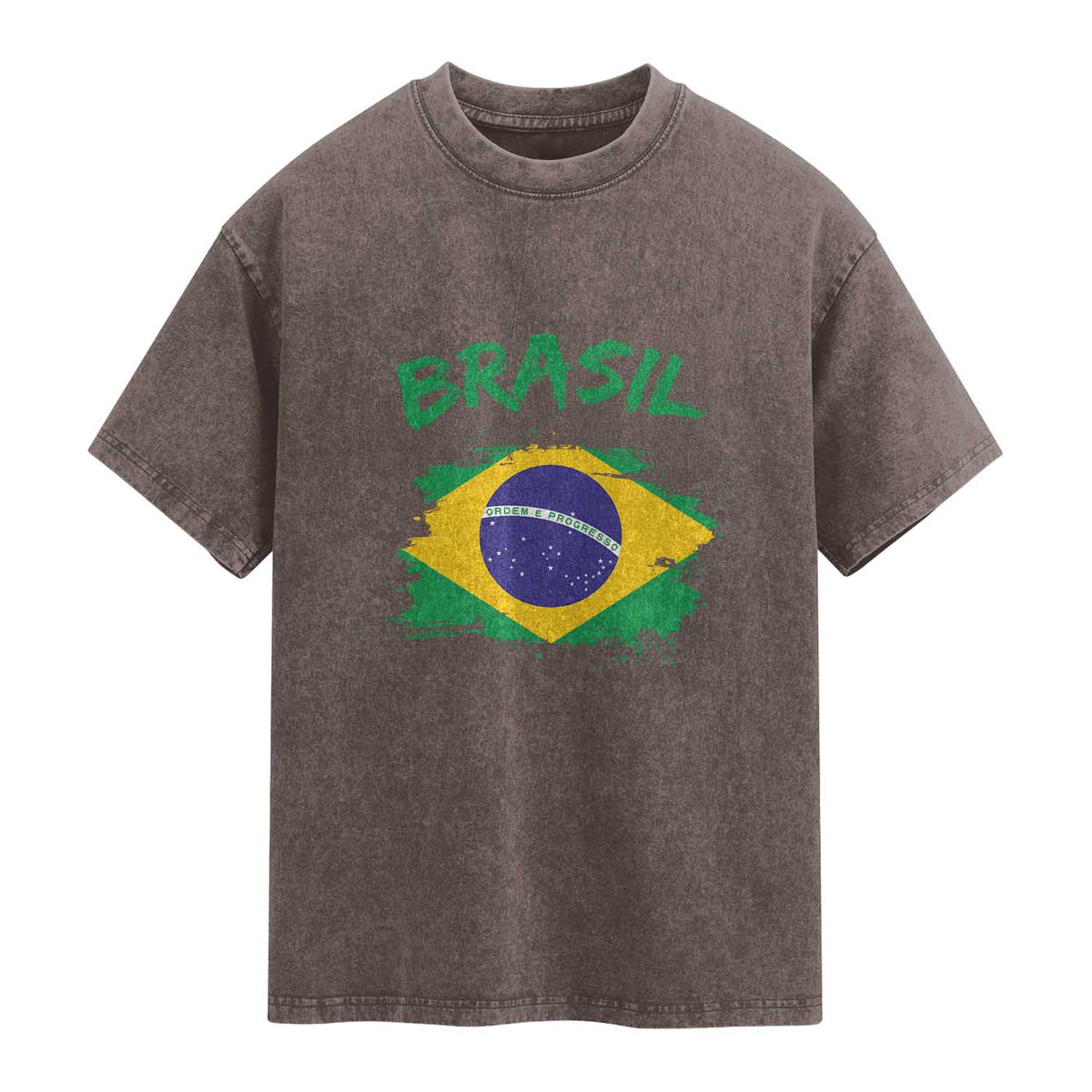 Vintage Brasil Flag Washed Cotton T-Shirt Brazilian Heritage Pride
