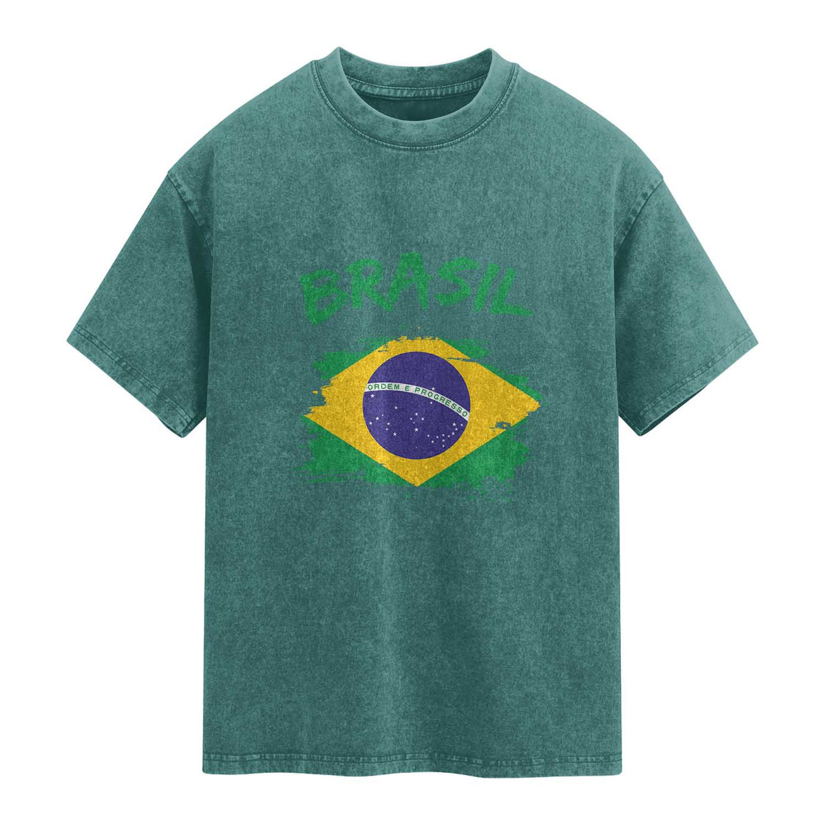 Vintage Brasil Flag Washed Cotton T-Shirt Brazilian Heritage Pride