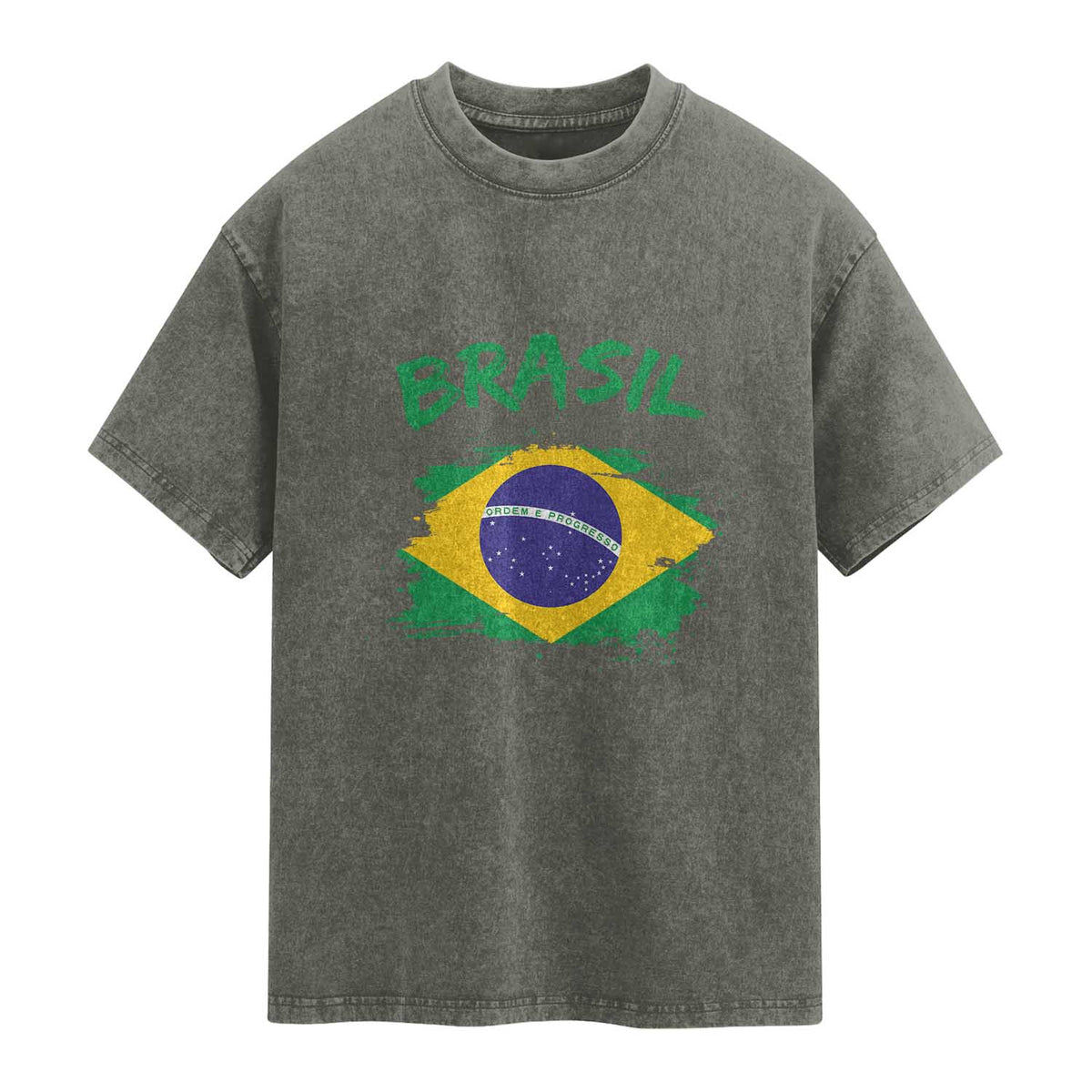 Vintage Brasil Flag Washed Cotton T-Shirt Brazilian Heritage Pride