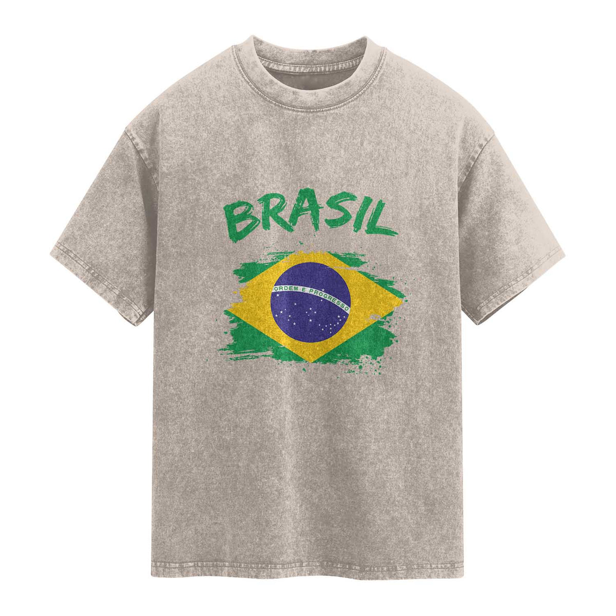 Vintage Brasil Flag Washed Cotton T-Shirt Brazilian Heritage Pride