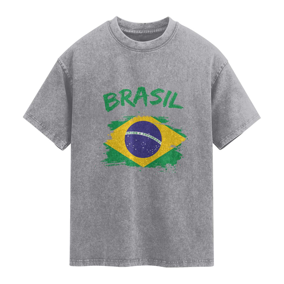 Vintage Brasil Flag Washed Cotton T-Shirt Brazilian Heritage Pride
