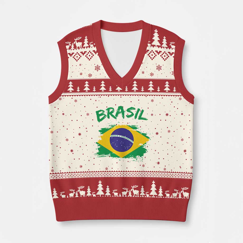 Vintage Brasil Flag V-Neck Knit Sweater Vest Brazilian Heritage Pride TS12 Beige Red Print Your Wear