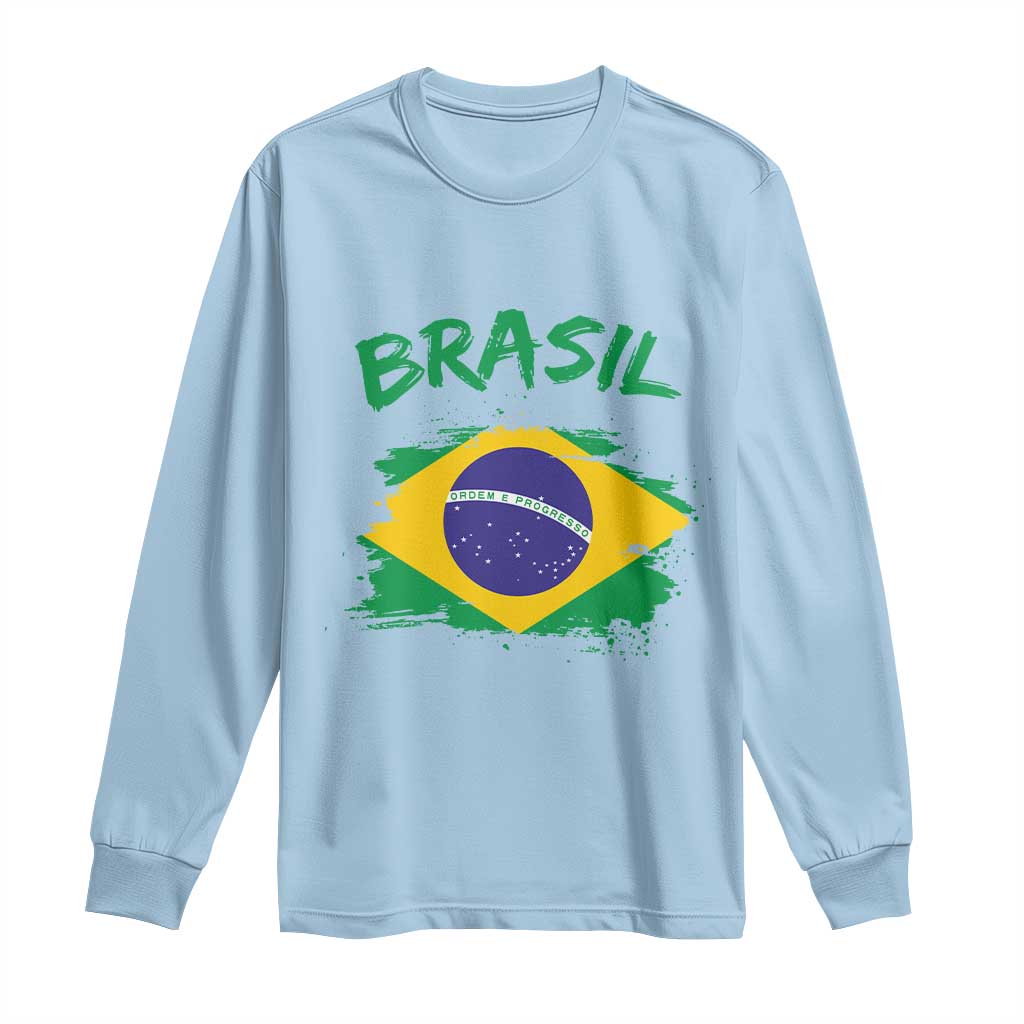 Vintage Brasil Flag Long Sleeve Shirt Brazilian Heritage Pride TS12 Light Blue Print Your Wear