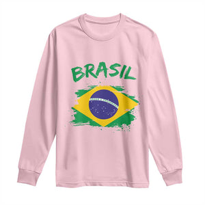Vintage Brasil Flag Long Sleeve Shirt Brazilian Heritage Pride TS12 Light Pink Print Your Wear