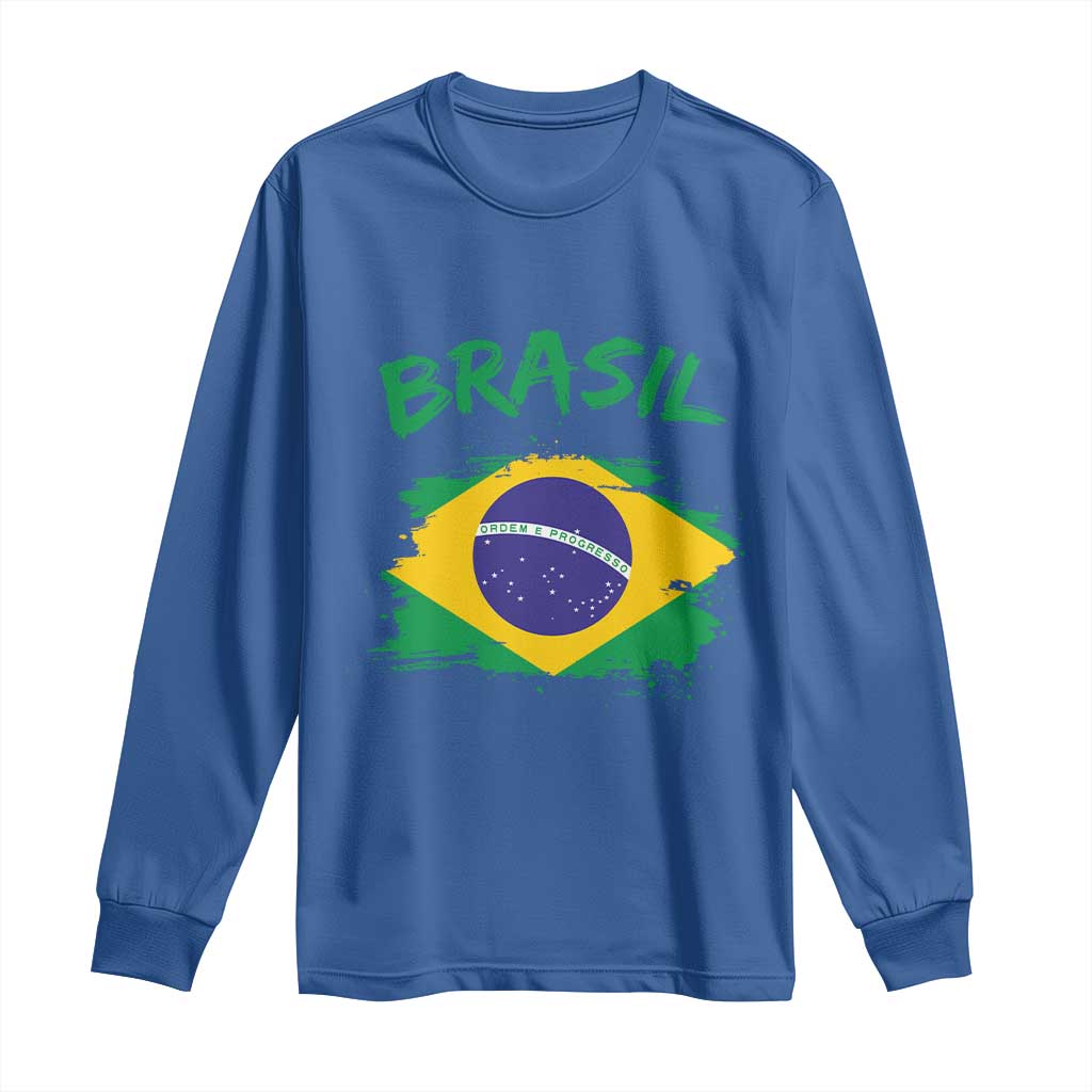 Vintage Brasil Flag Long Sleeve Shirt Brazilian Heritage Pride TS12 Royal Blue Print Your Wear
