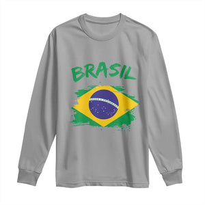 Vintage Brasil Flag Long Sleeve Shirt Brazilian Heritage Pride TS12 Sport Gray Print Your Wear