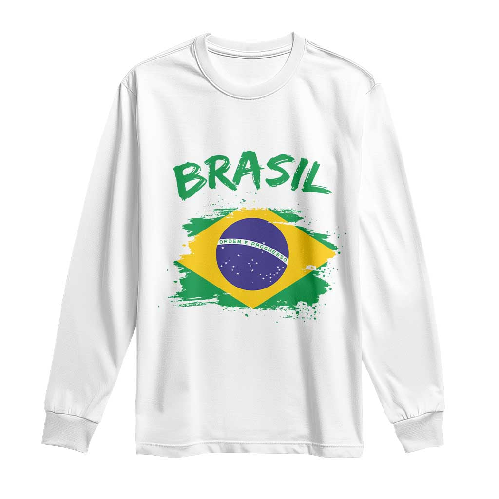 Vintage Brasil Flag Long Sleeve Shirt Brazilian Heritage Pride TS12 White Print Your Wear